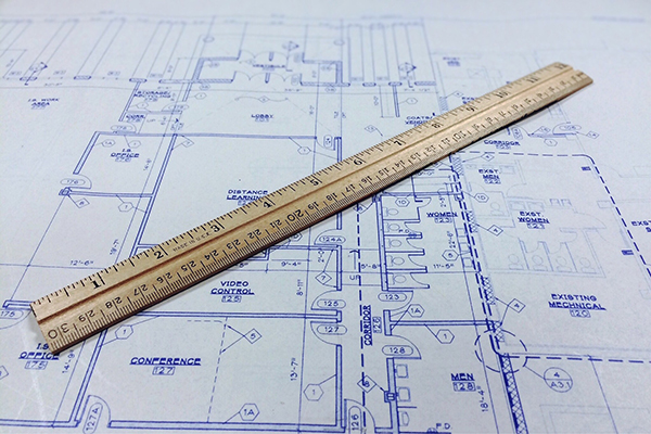 ruler and blueprints
